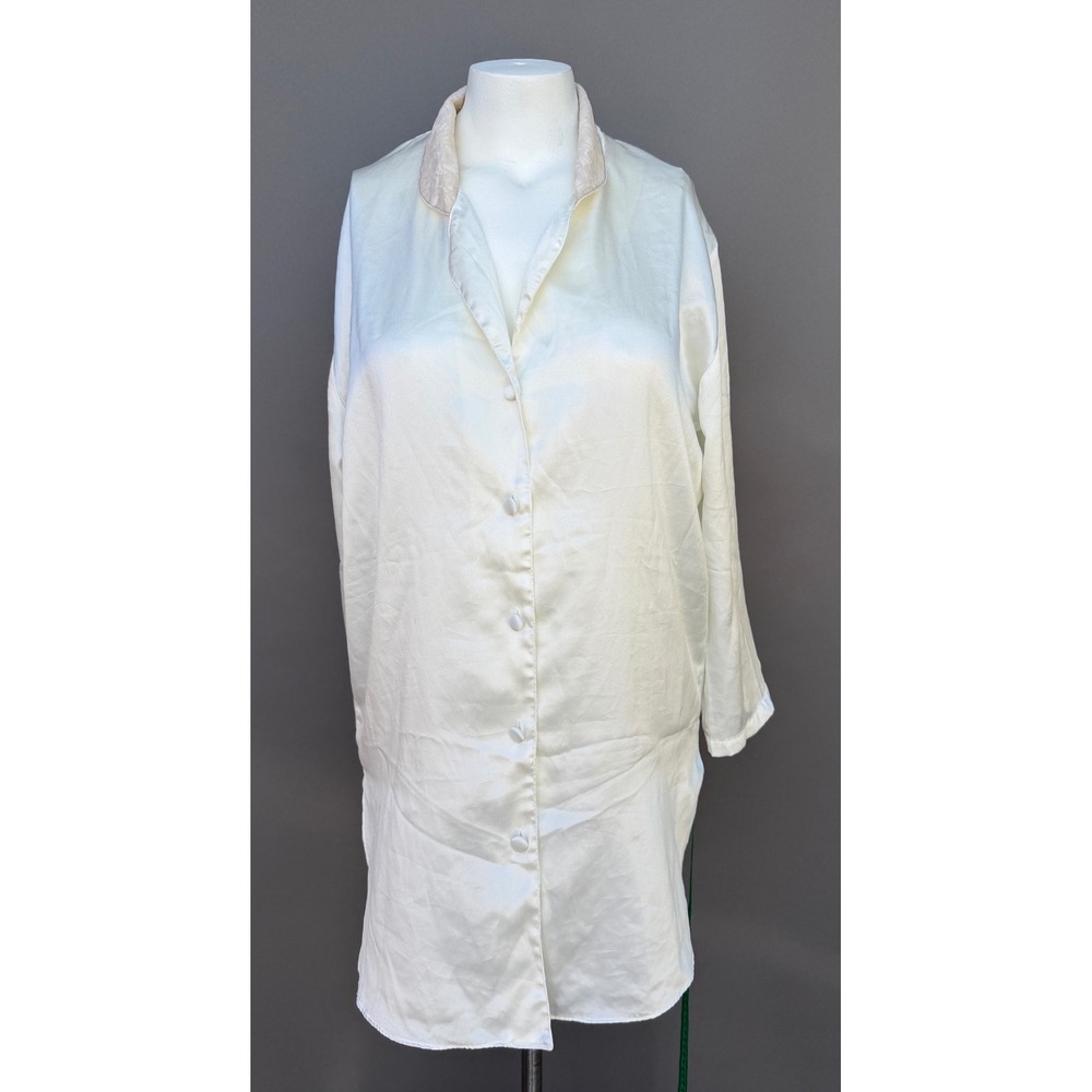Victorias Secret Sleep Shirt Small Ivory Satin Lace Trim Vintage Nightgown 80s